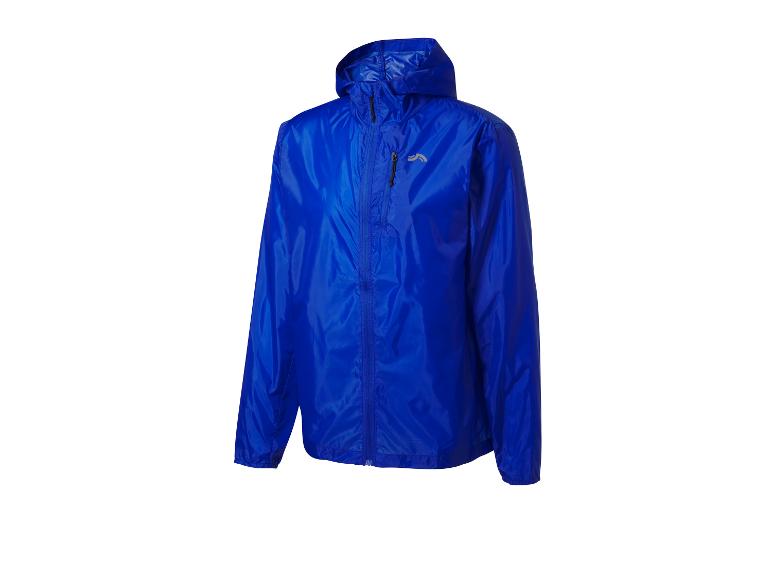Blaue Regenjacke mit Kapuze