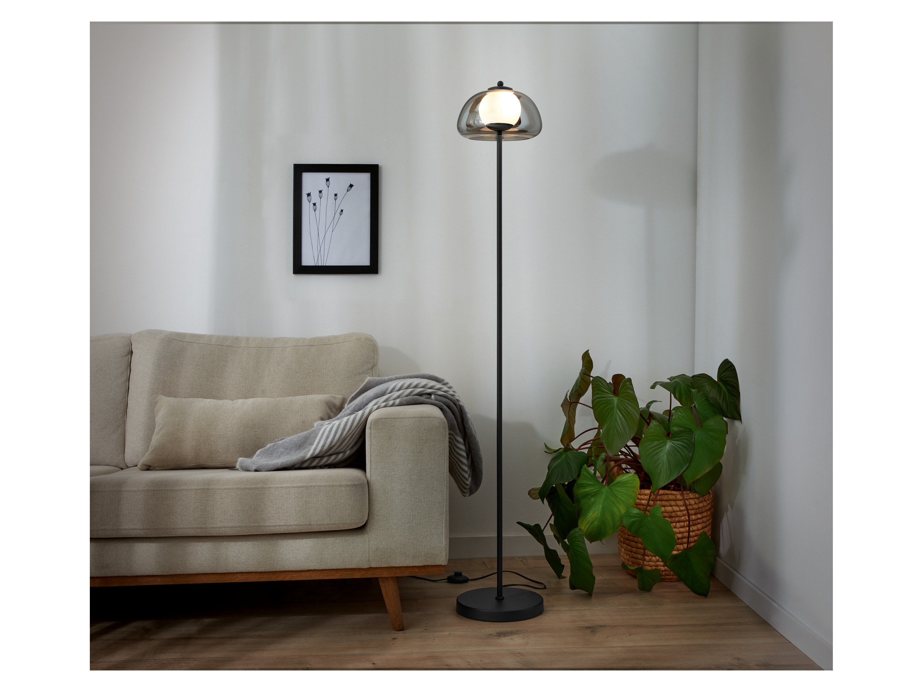 Thumbnail - LIVARNO home LED-Stehleuchte, Lampenschirm aus hochwertigem Glas (Grauglas)