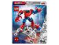 Spielzeugset mit rotem und blauem Roboter, Spider-Man Minifigur und weißer Venom Figur.