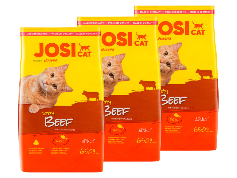 Gehe zu Vollbildansicht: JosiCat Katzentrockennahrung Tasty Beef, 3 x 650 g - Bild 1