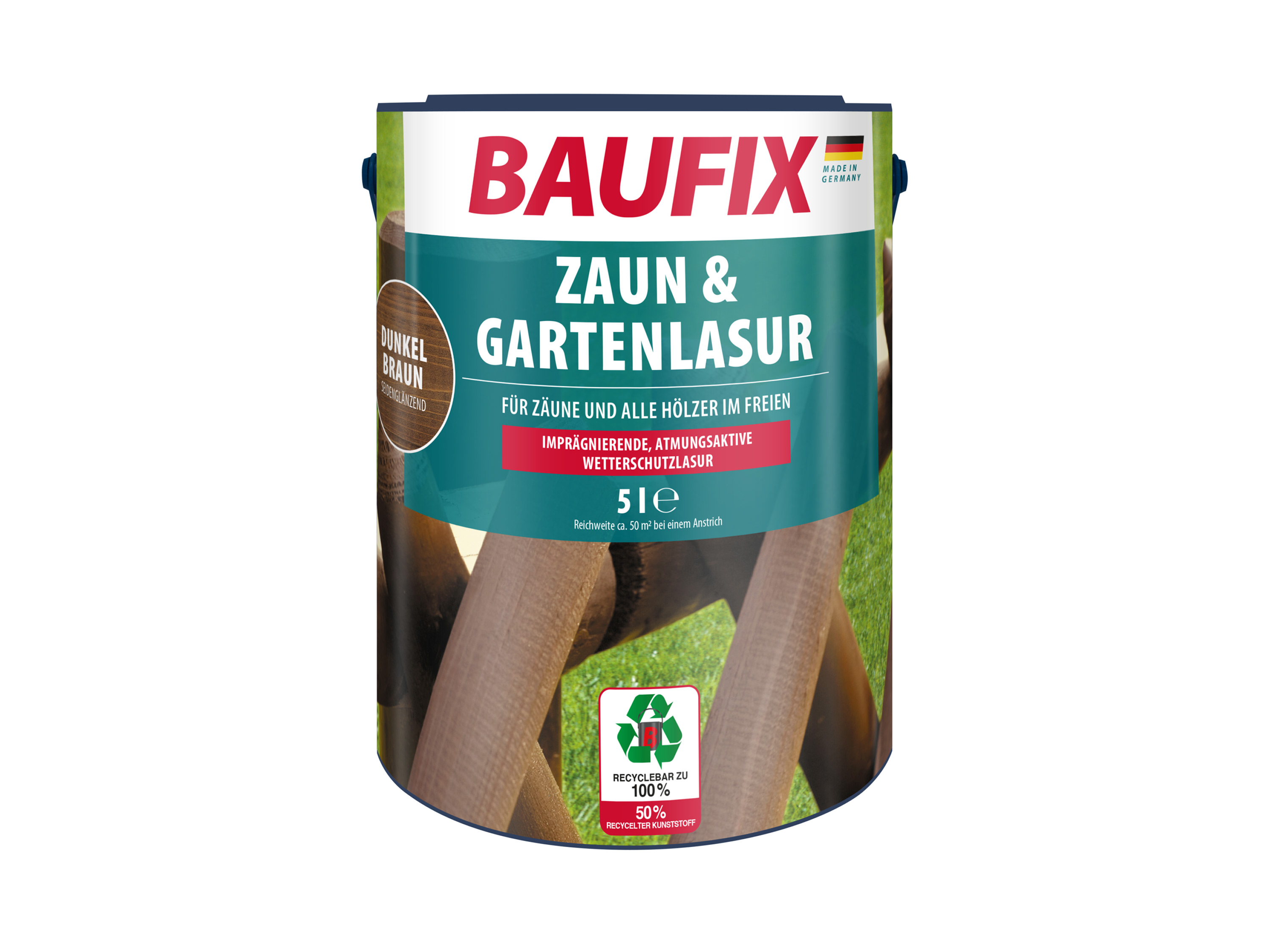 BAUFIX Zaun- und Gartenlasur, 5 Liter (dunkelbraun seidenglänzend)““ | Masten, Holzpflaster und Gartenbrücken mit einem hydrophoben und wasserunlöslichen Film und macht sie weitgehend beständig gegen Witterungseinflüsse