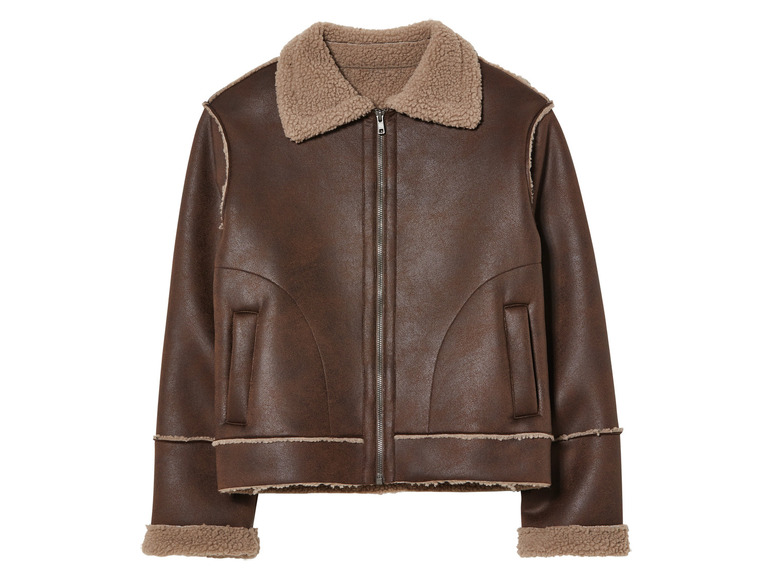 Braune Lederjacke mit Fellkragen