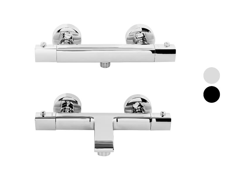 Chromierter Duschmischer, zwei Ansichten.