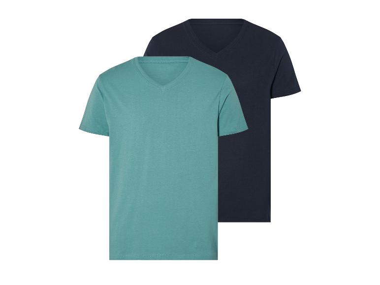 Zwei V-Neck-T-Shirts: türkis und dunkelblau.