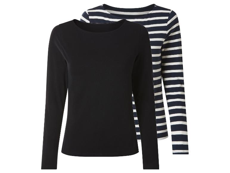 2er-Pack Langarmshirts: einfarbig schwarz und marineblau-weiß gestreift.