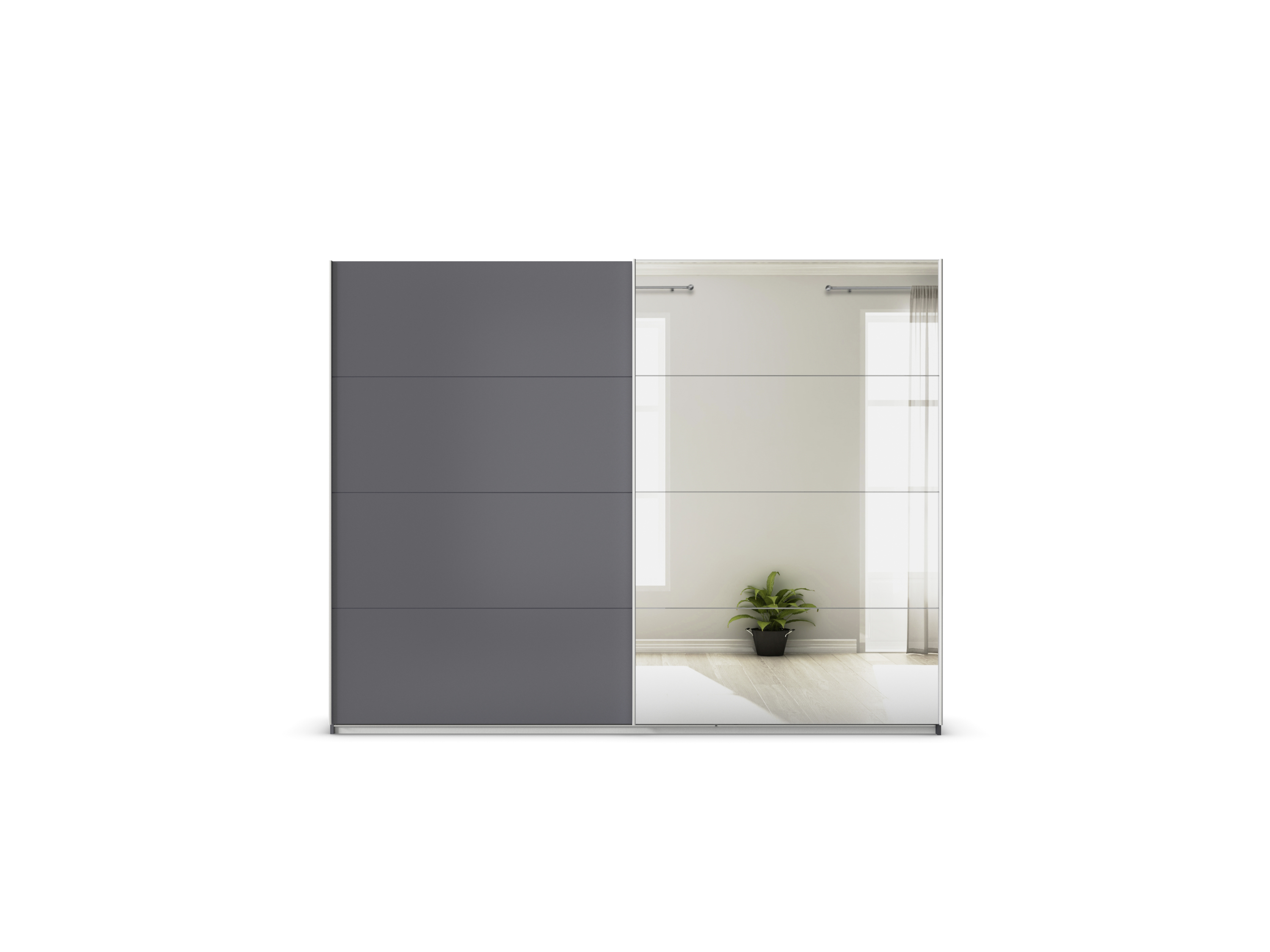 RAUCH ORANGE Quadra Schwebetürenschrank mit Spiegelelementen (Premium-Zubehör, Korpus: Graumetallic, 271 x 210 cm) – Bild 3 von 4