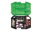 Zubehörset für Rotationswerkzeuge in einem offenen grünen und schwarzen Aufbewahrungskoffer.