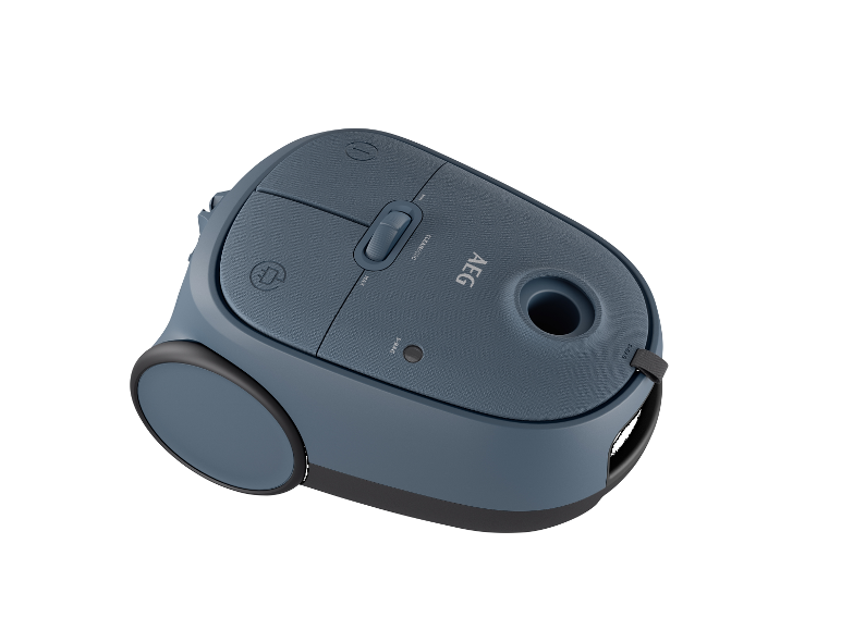 Blauer AEG Staubsauger: kompaktes, modernes Design.