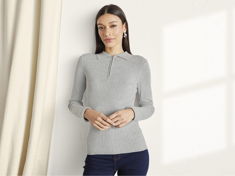 Gehe zu Vollbildansicht: esmara® Damen Rippstrick-Pullover, mit Polokragen und Reißverschluss - Bild 6
