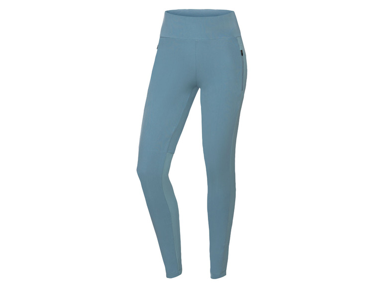 Blaue Leggings mit hohem Bund.