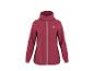 Rote Damen-Fleecejacke mit Kapuze, durchgehendem Reißverschluss und strukturiertem Stoff.