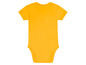 Ein gelber Baby-Strampler mit kurzen Ärmeln.