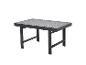 Dunkelgrauer rechteckiger Tisch mit Lattenrostplatte und Metallbeinen.