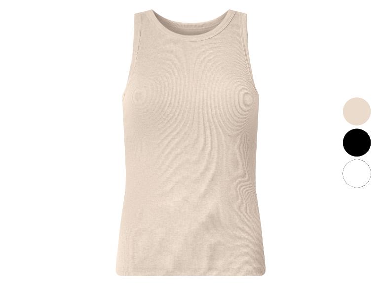 Beiges geripptes Tanktop mit schwarzen und weißen Farboptionen.
