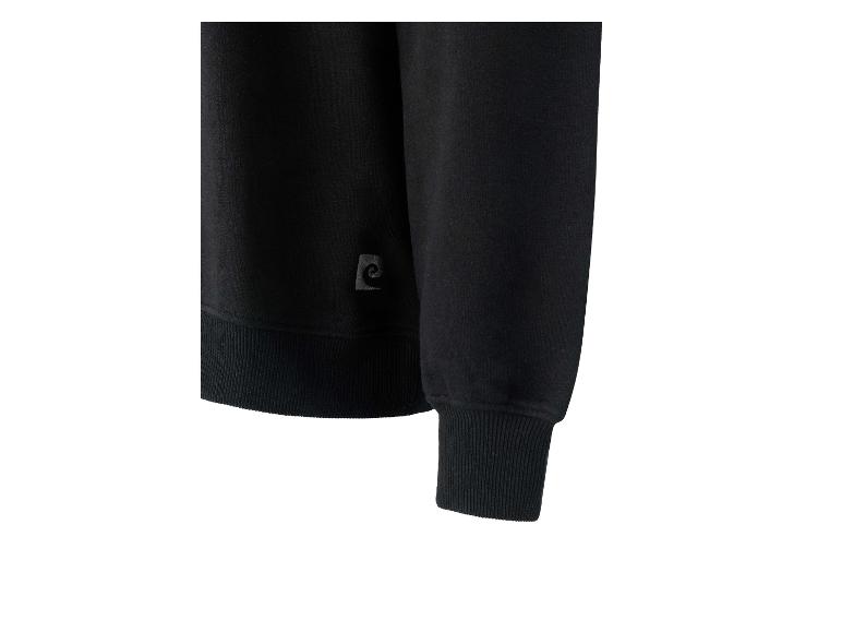 Schwarzes Sweatshirt mit gerippten Bündchen und Saum, mit kleinem gesticktem Logo auf der Brust.