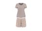 Damen-Pyjama: beiges T-Shirt und Shorts mit Blumenmuster.