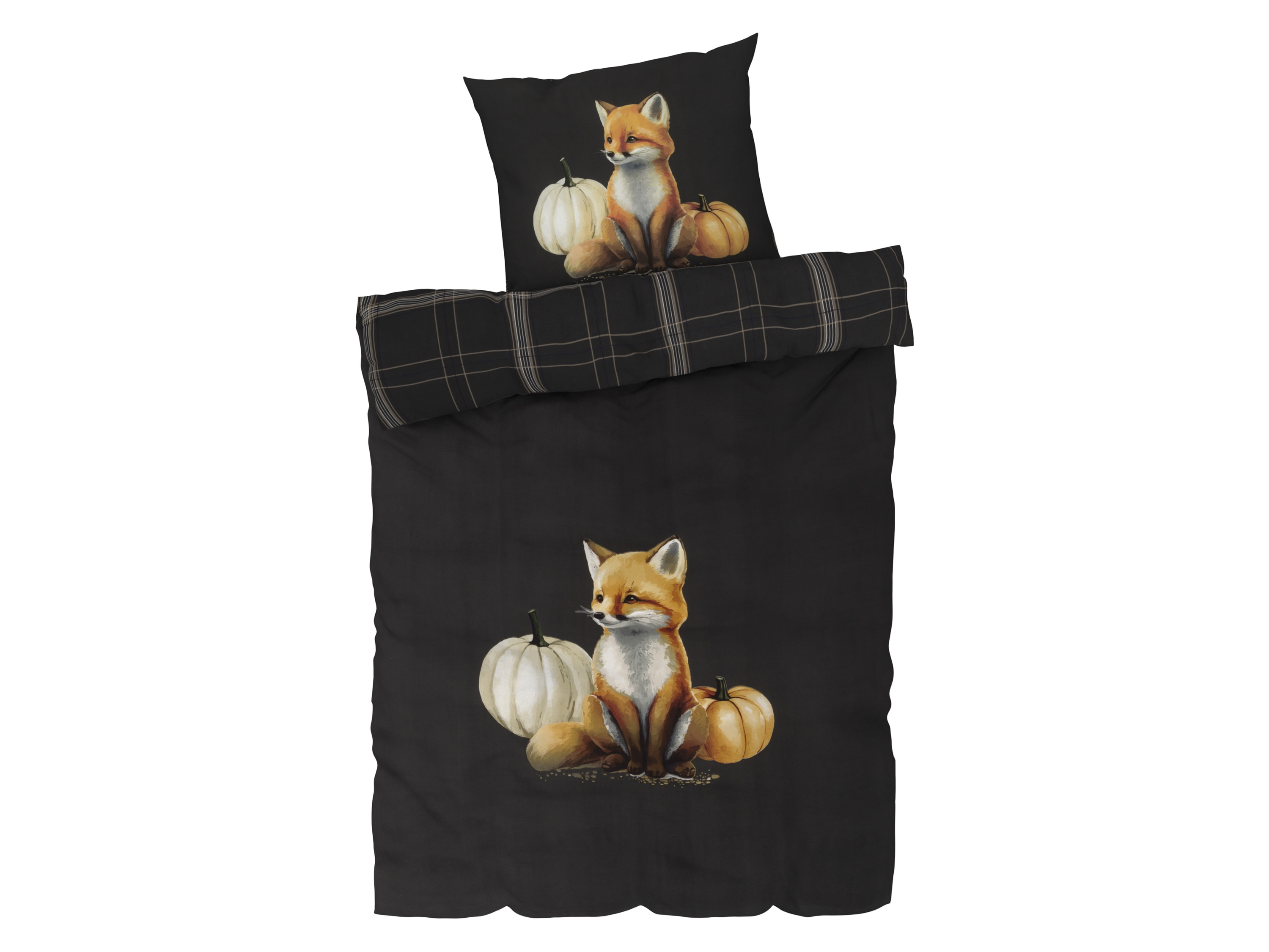 LIVARNO home Bettwäsche Mikrofaser Satin 155 x 220 cm (Achtung LV: OSDE ) (Fuchs)““ | Fuchs, Karos, Pilze Wendebettwäsche: Fuchs/kariert Flächengewicht: – Fadendichte: 146 Pflegehinweis: waschen bei max. 60 °C nicht bleichen schonende Trocknung im Wäschetrockner bei max. 60 °C bügeln bis 110 °C Stufe 1. Kein Bügeln mit Dampf nicht trockenreinigen Lieferumfang: 1x Kopfkissenbezug