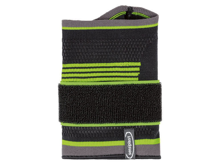 Schwarzes Handgelenkband mit grünen Akzenten von Sensiplast.