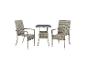 Garten-Bistro-Set mit zwei grauen Korbstühlen und einem runden Tisch.