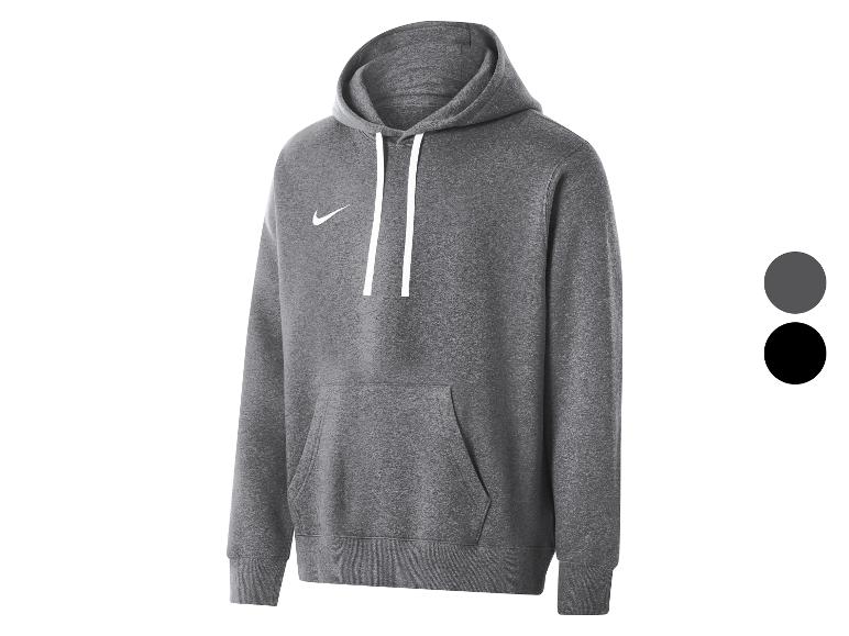 Grauer Kapuzenpullover mit weißen Kordeln und kleinem weißem Logo auf der Brust.