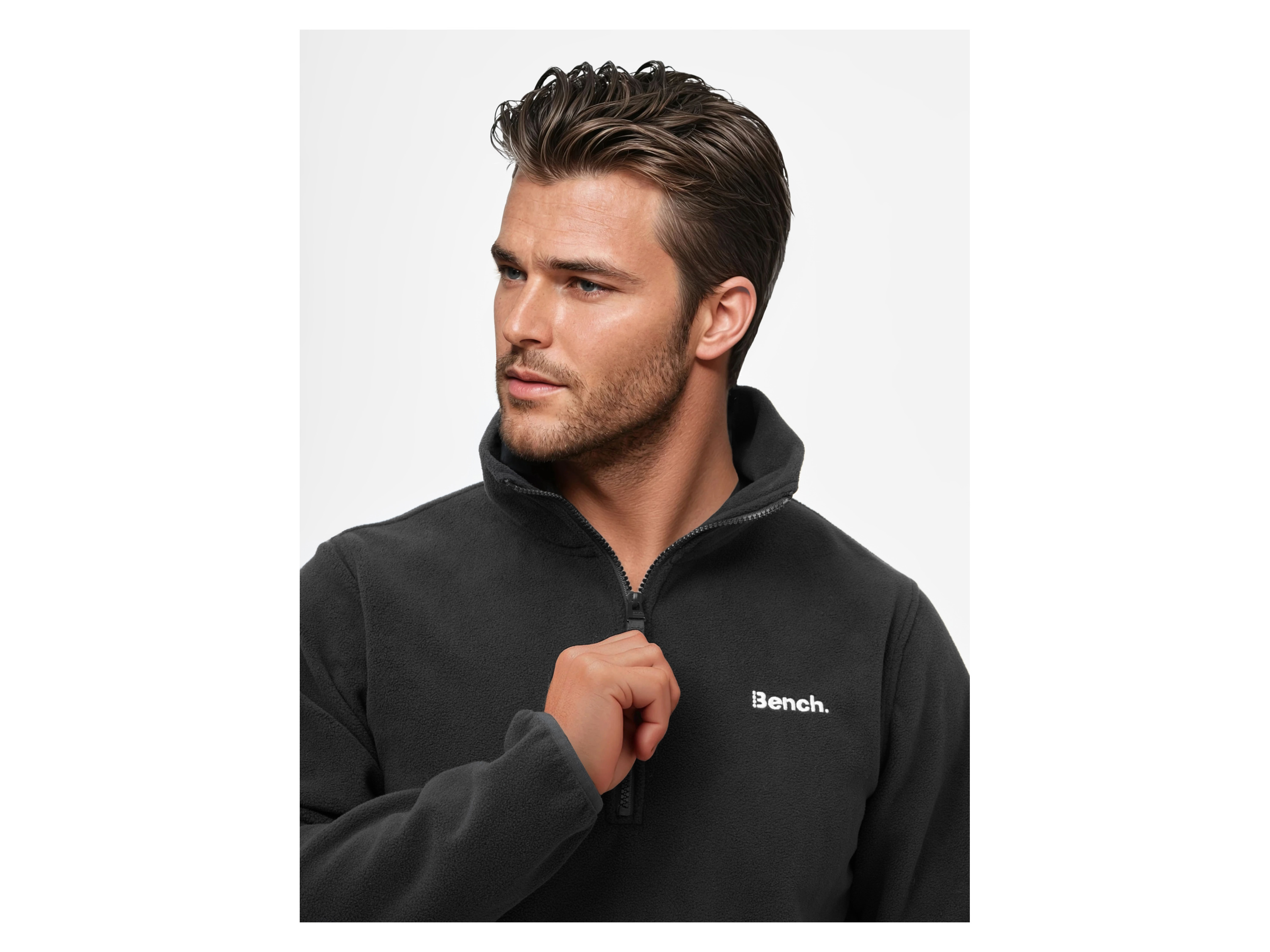Thumbnail - BENCH Herren Pullover mit Reißverschluss (Schwarz, M)