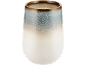 Keramikbecher mit Farbverlauf von Braun über Blau zu Weiß.