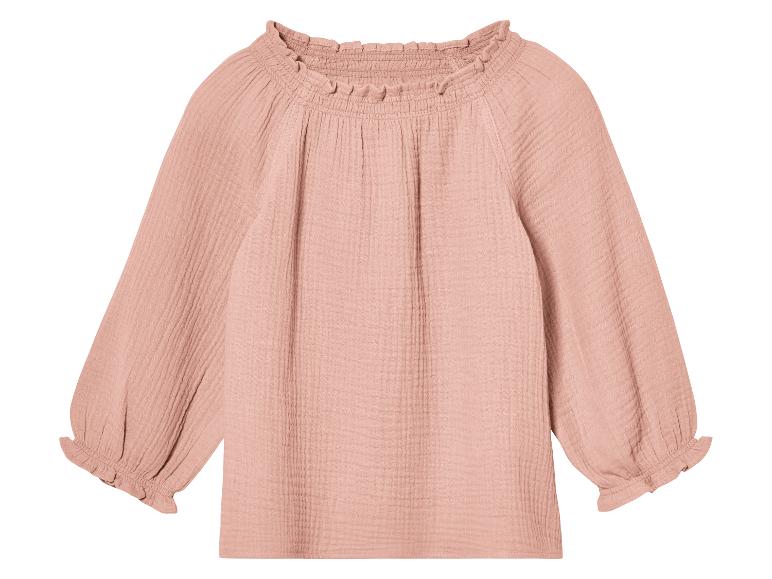 Rosa Musselinbluse, 3/4 Ärmel, Boho-Stil.