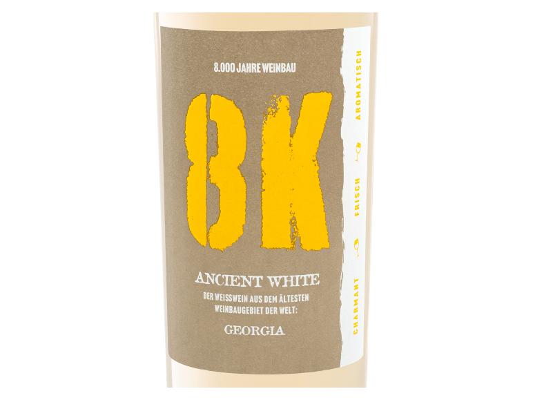 8K Ancient White Georgischer Weißwein Etikett, mit deutschem Text.