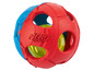 Rote und blaue NERF Dog-Ball mit Löchern