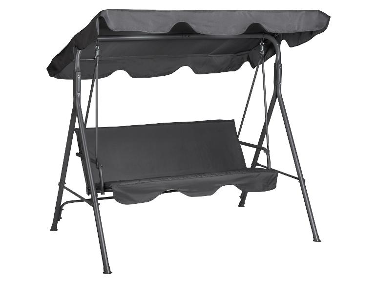 Graue Gartenschaukel mit Dach und Polstern