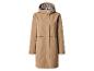 Beige Damen-Regenjacke mit Kapuze und Hahnentrittmuster-Futter.