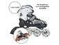 Schwarze Inline-Skates mit grauen Akzenten, verstellbar in 4 Größen mit 1-Klick-System.