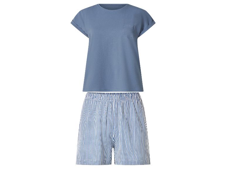 Damen-Pyjama mit blauem Kurzarm-T-Shirt und gestreiften Shorts