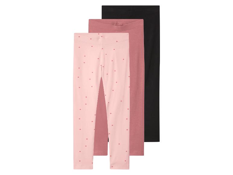 3er-Pack Mädchen-Leggings: rosa mit Punkten, Altrosa und Schwarz.