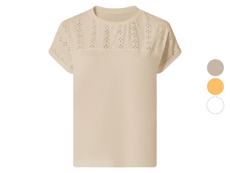 Beiges Kurzarm-T-Shirt mit Lochstickerei, mit Farboptionen.