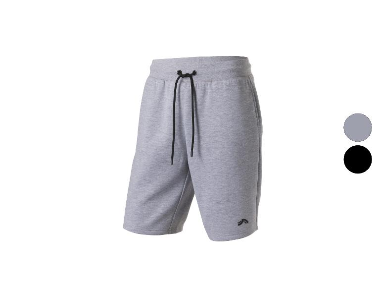Graue Sweatshorts mit schwarzem Kordelzug und Logo am Bein, auch in Schwarz erhältlich.