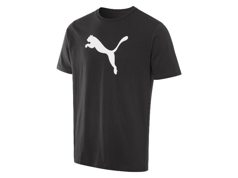 Schwarzes T-Shirt mit weißem Puma-Logo.