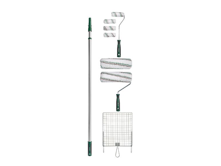 Parkside Farbroller-Set mit Teleskopstange und Farbgitter.