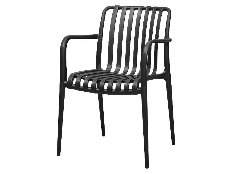 Schwarzer Outdoor-Stuhl mit Armlehnen und Lattenrostsitz und -lehne