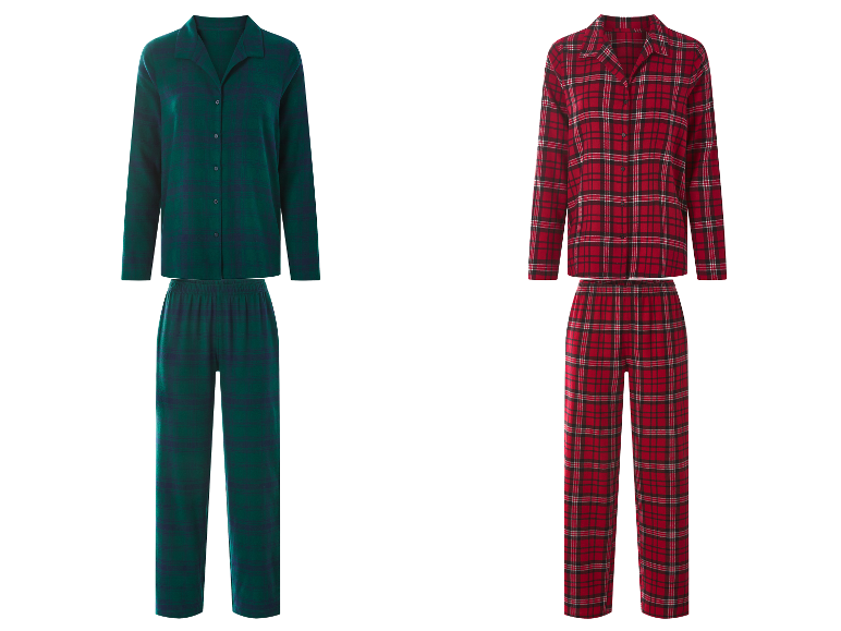 ESMARA® Damen-Pyjama in Grün und Rot kariert
