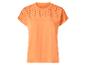 Orangefarbenes Damen-T-Shirt mit kurzen Ärmeln und Stickereien