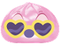 Rosa Brötchen mit herzförmiger Sonnenbrille und einem Lächeln.