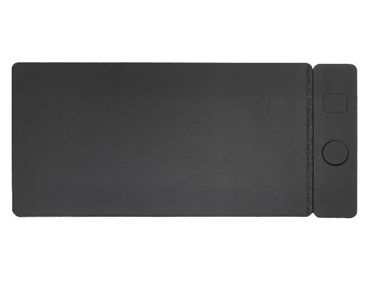 Schwarzes Grafiktablett mit Steuertasten und glatter Zeichenfläche.