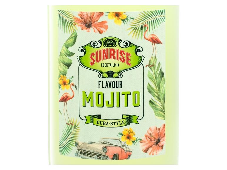 Mojito-Cocktailmix-Etikett im Kuba-Stil mit Flamingos und Oldtimer