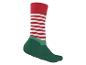 Weihnachtssocke mit rot-weißen Streifen am Bein und grün am Fuß