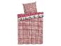 Bettwäsche-Set mit rotem Karomuster und nordischem Schneeflockenmuster.