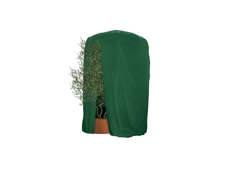 Ein grüner Schutzbezug für eine Pflanze im Topf.