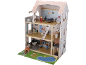 Großes Holzpuppenhaus mit Pool, Möbeln und Figuren.