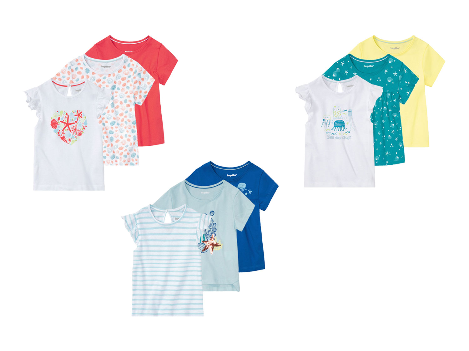 lupilu® Kleinkinder T-Shirts, 3 Stück, aus reiner Baumwolle