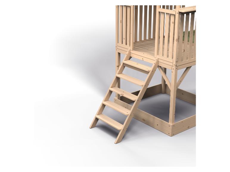 Spielturm aus Holz mit Treppe und erhöhter Plattform